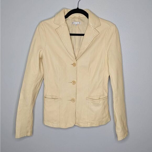 Vince Buttermilk Yellow Leather Jacket 6 - Picture 1 of 16